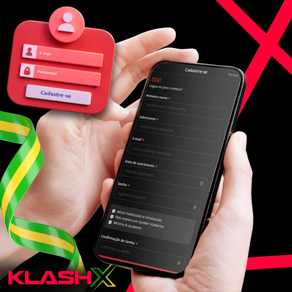 Instruções de registro pelo aplicativo móvel Klash-x